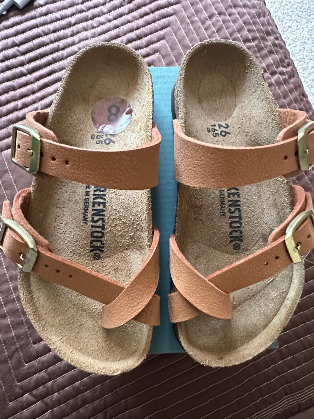 Birkenstock Kids Tan Suede Two-Strap Sandals with Buckles